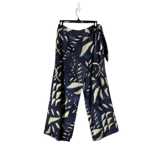 Soft Surroundings Velora Shibori Linen Wrap Pants Wide Leg Size 10P Beach Boho - Picture 1 of 9
